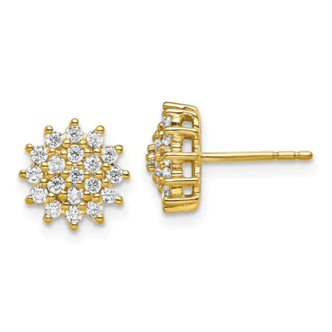 14K Yellow Gold Lab Diamond Cluster Post Earrings - Fine Diamond