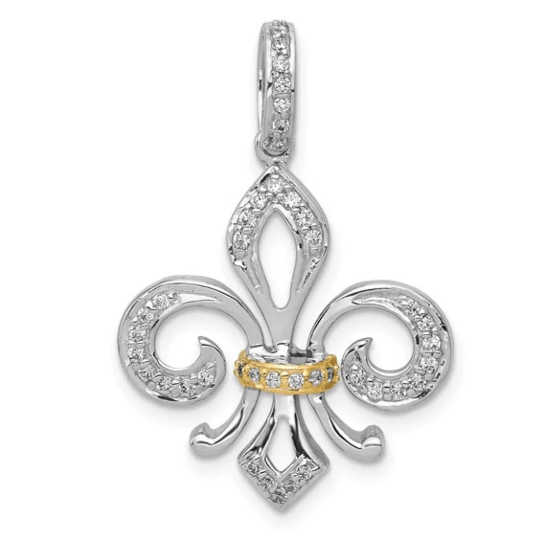 14K Gold Two-Tone Lab Diamond Flower Pendant - Fine Diamond