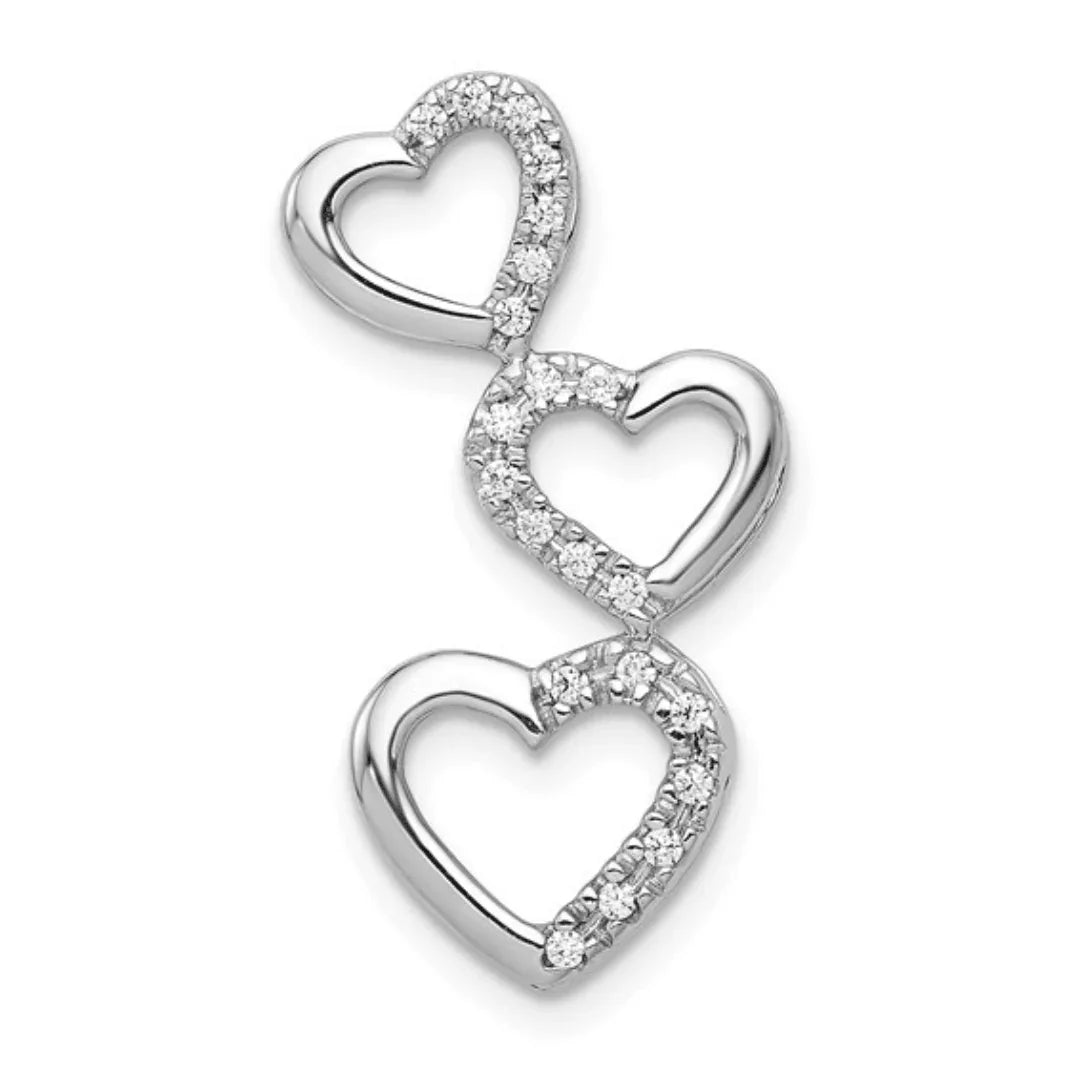 14K White Gold Lab Grown Diamond Triple Heart Pendant - Fine Diamond