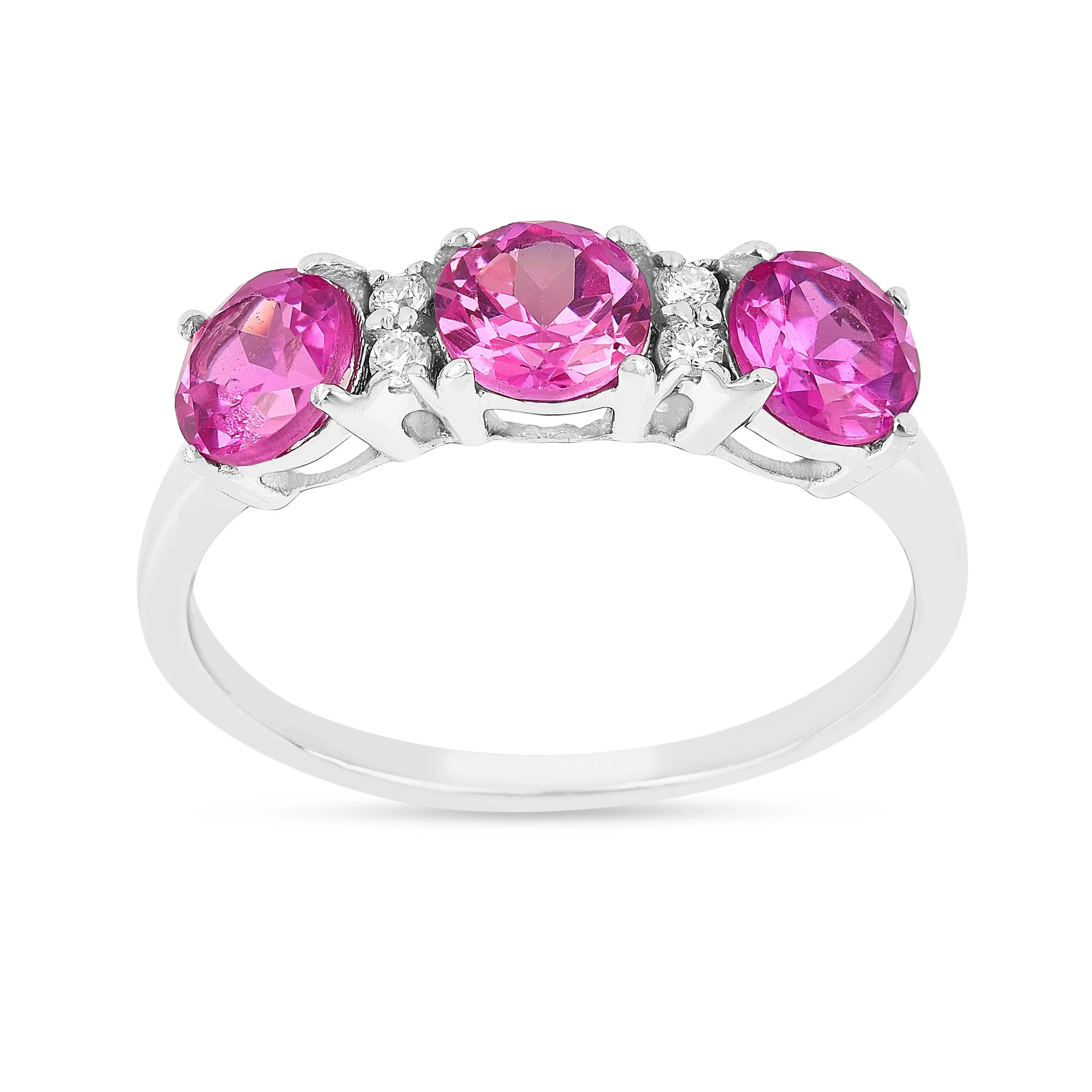Pink Sapphire Three Stone Ring - Fine Diamond