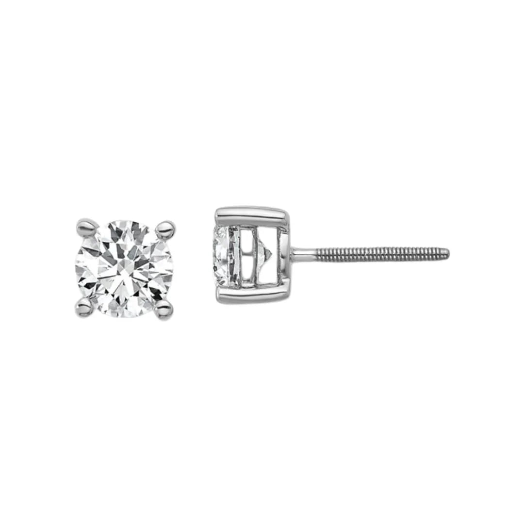 14K White Gold Lab Grown Diamond Round Shaped Stud Earrings - Fine Diamond