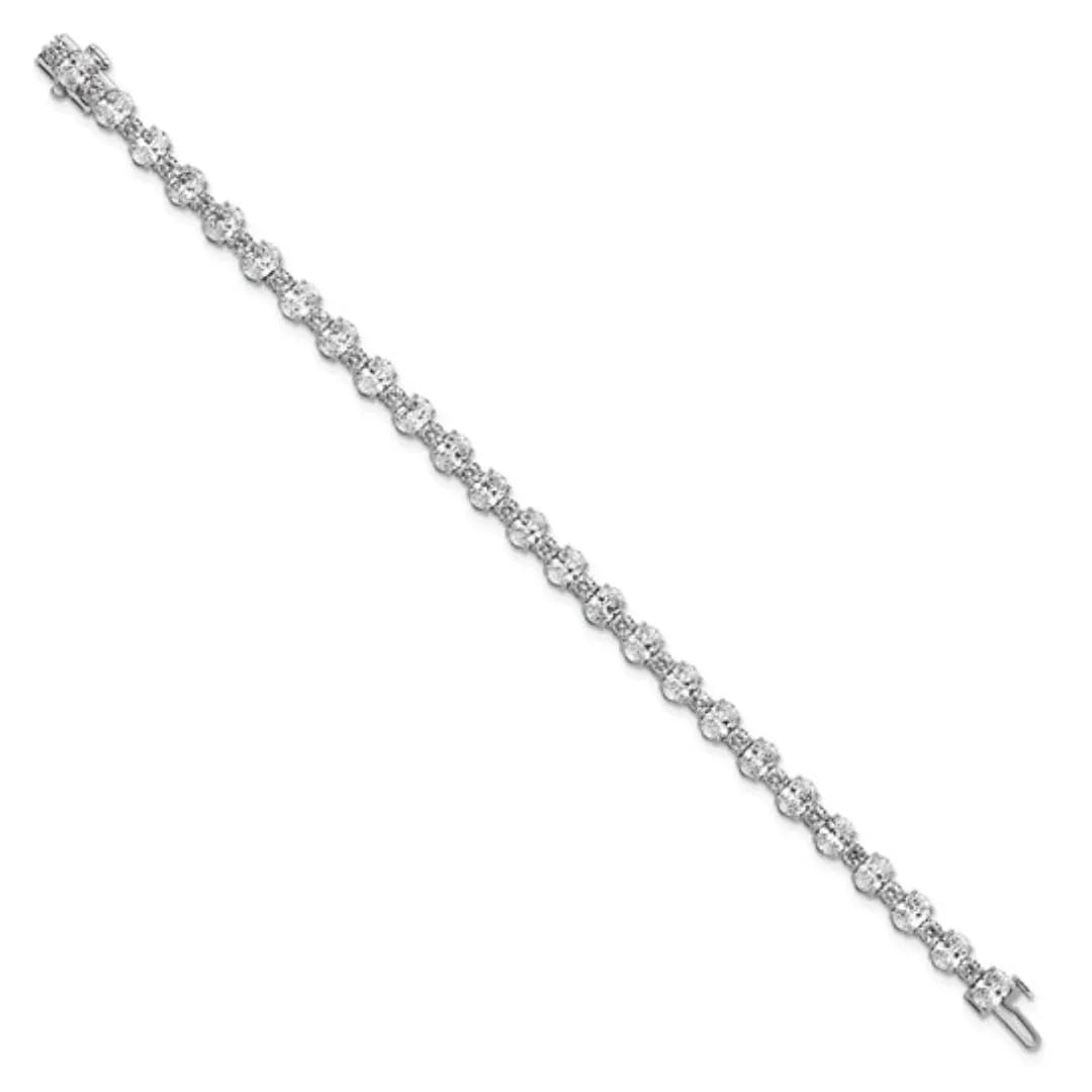 14k White Gold 11 carat Lab Diamond Round and Oval Fancy Tennis Bracelet - Fine Diamond