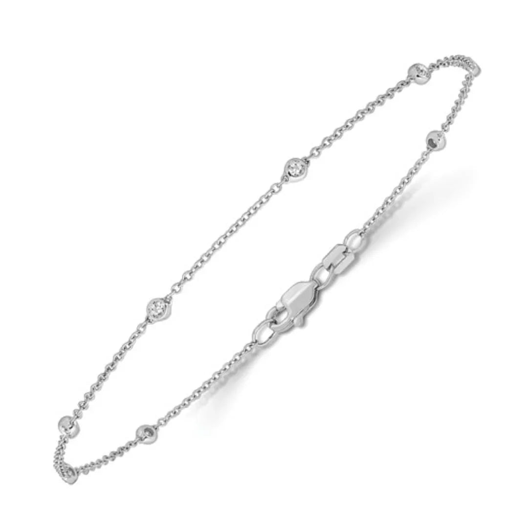 14k White Gold 1/6 Carat Lab Diamond Station Bracelet - Fine Diamond