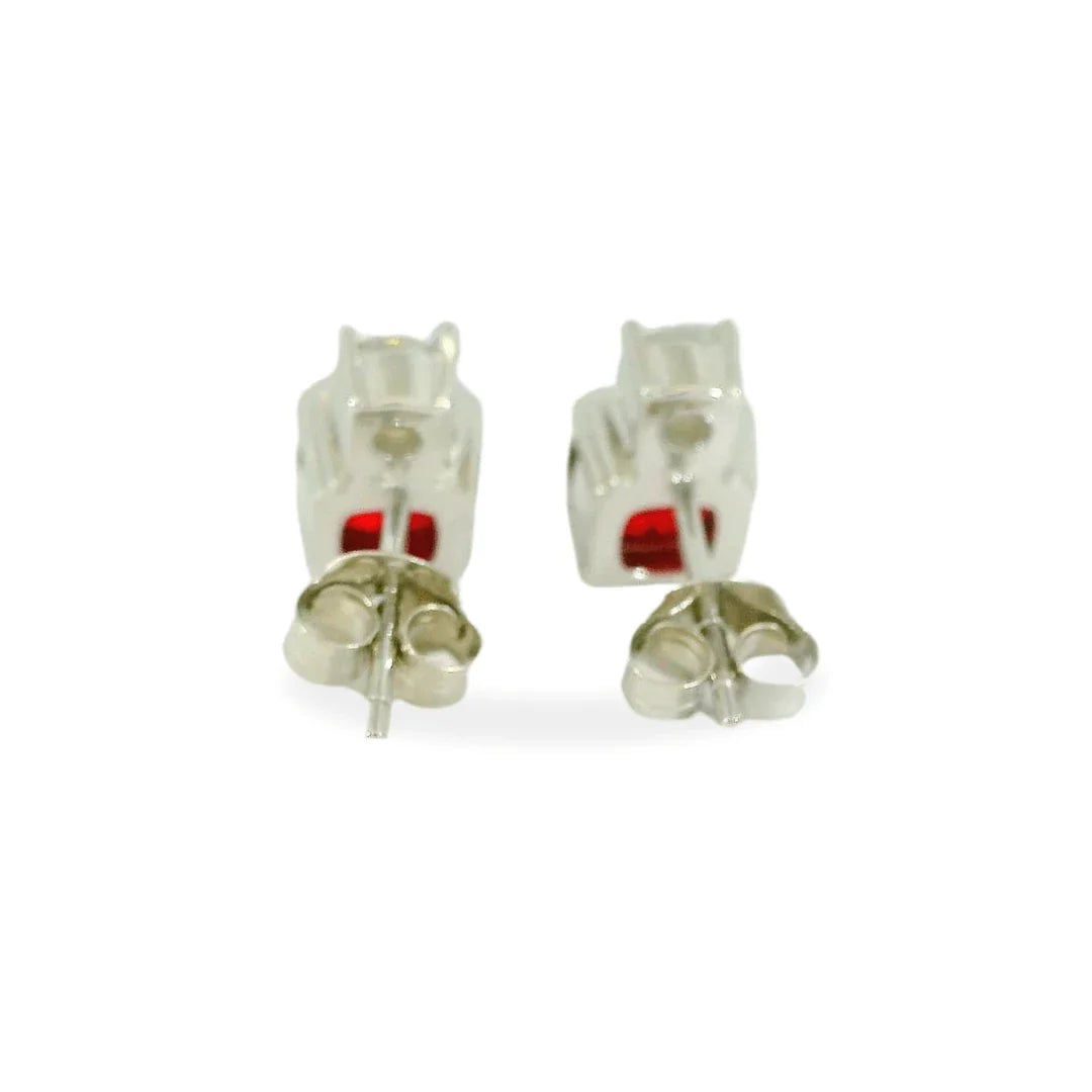Lab Grown Ruby Silver Stud Earrings - Fine Diamond