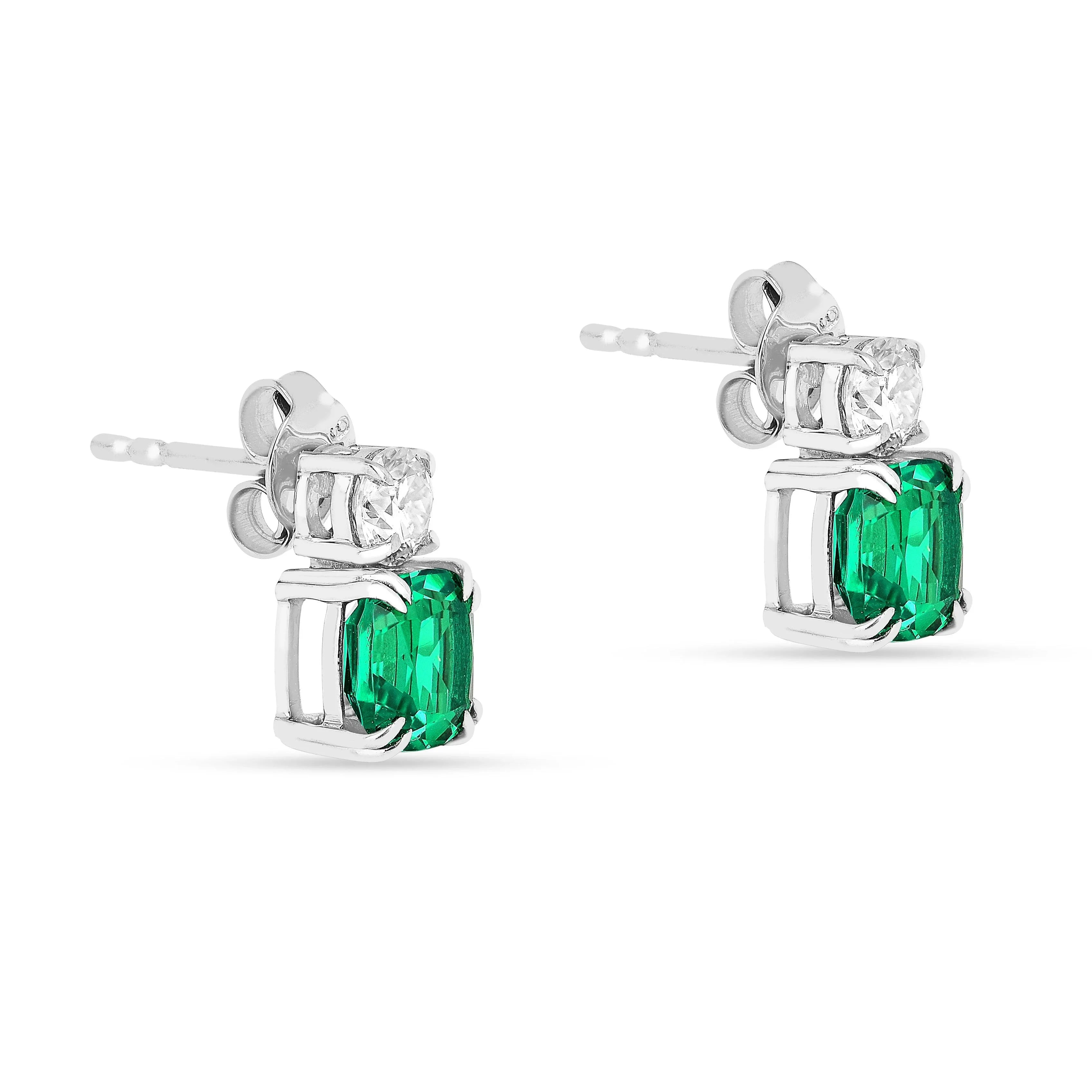 Green Colombian Created Emerald Stud Earrings - Fine Diamond