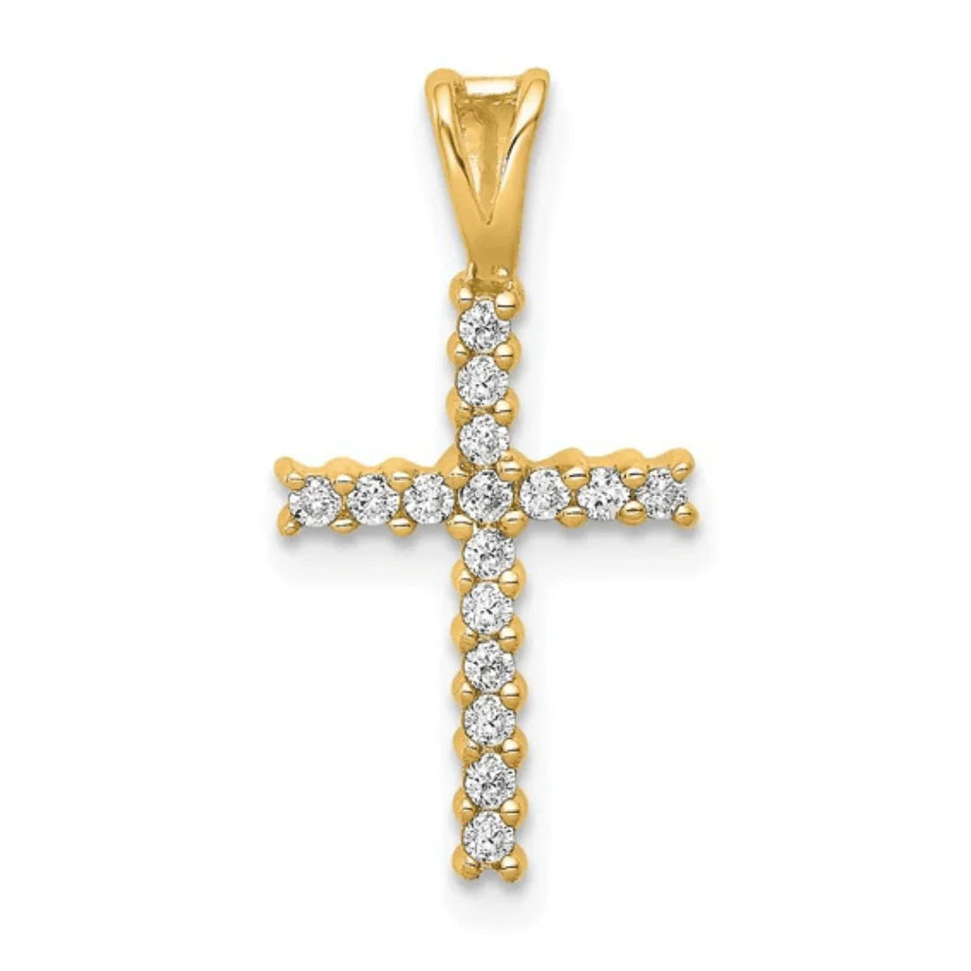 14K Gold Pave Diamond Cross Pendant - Fine Diamond