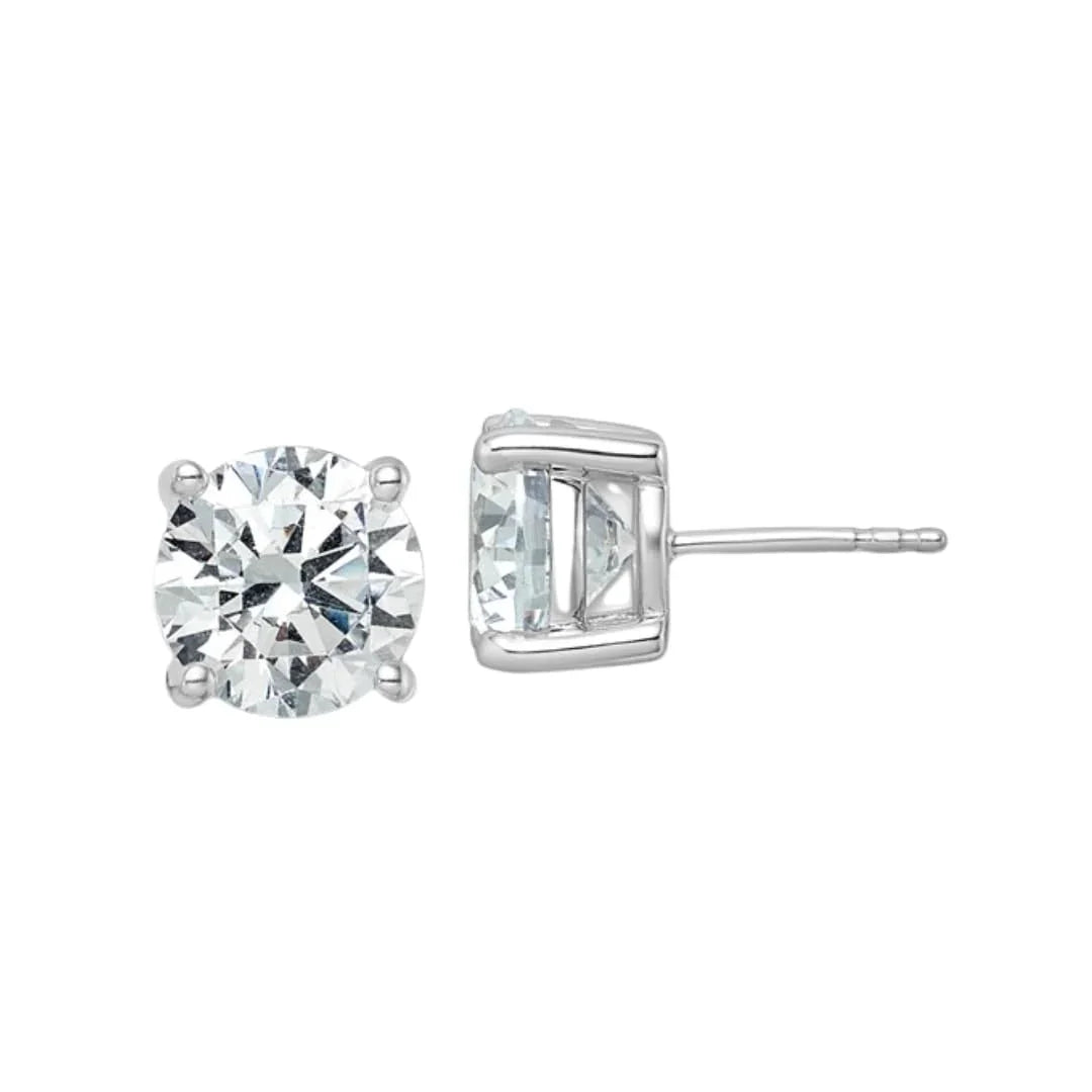 14K White Gold Round Shaped Lab Grown Diamond Stud Earrings - Fine Diamond