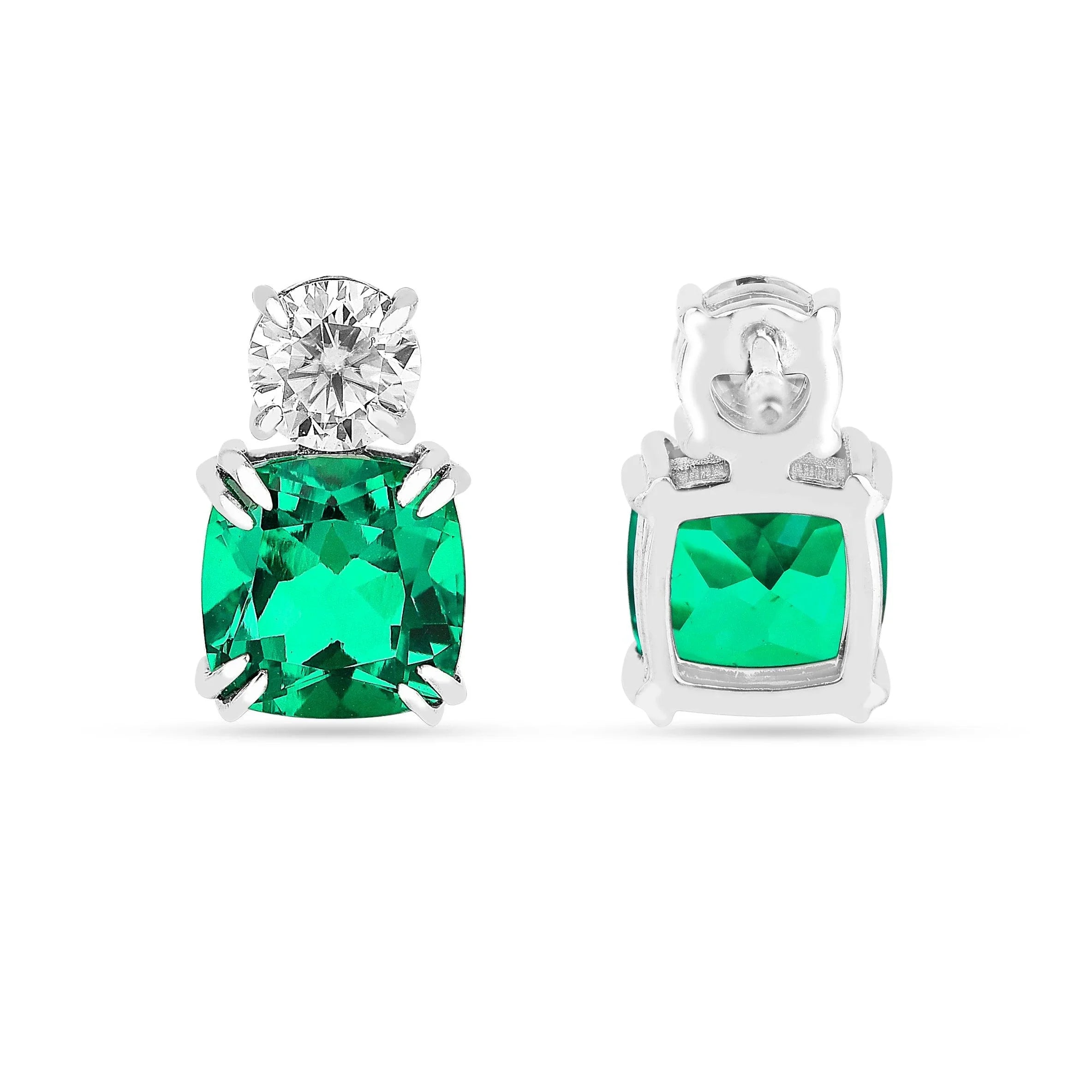 Green Colombian Created Emerald Stud Earrings - Fine Diamond
