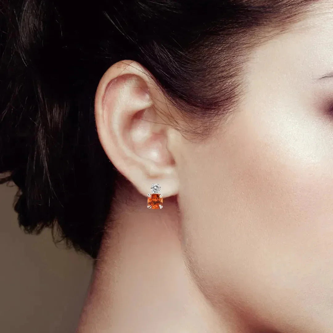 Peach Sapphire Stud Earrings - Fine Diamond