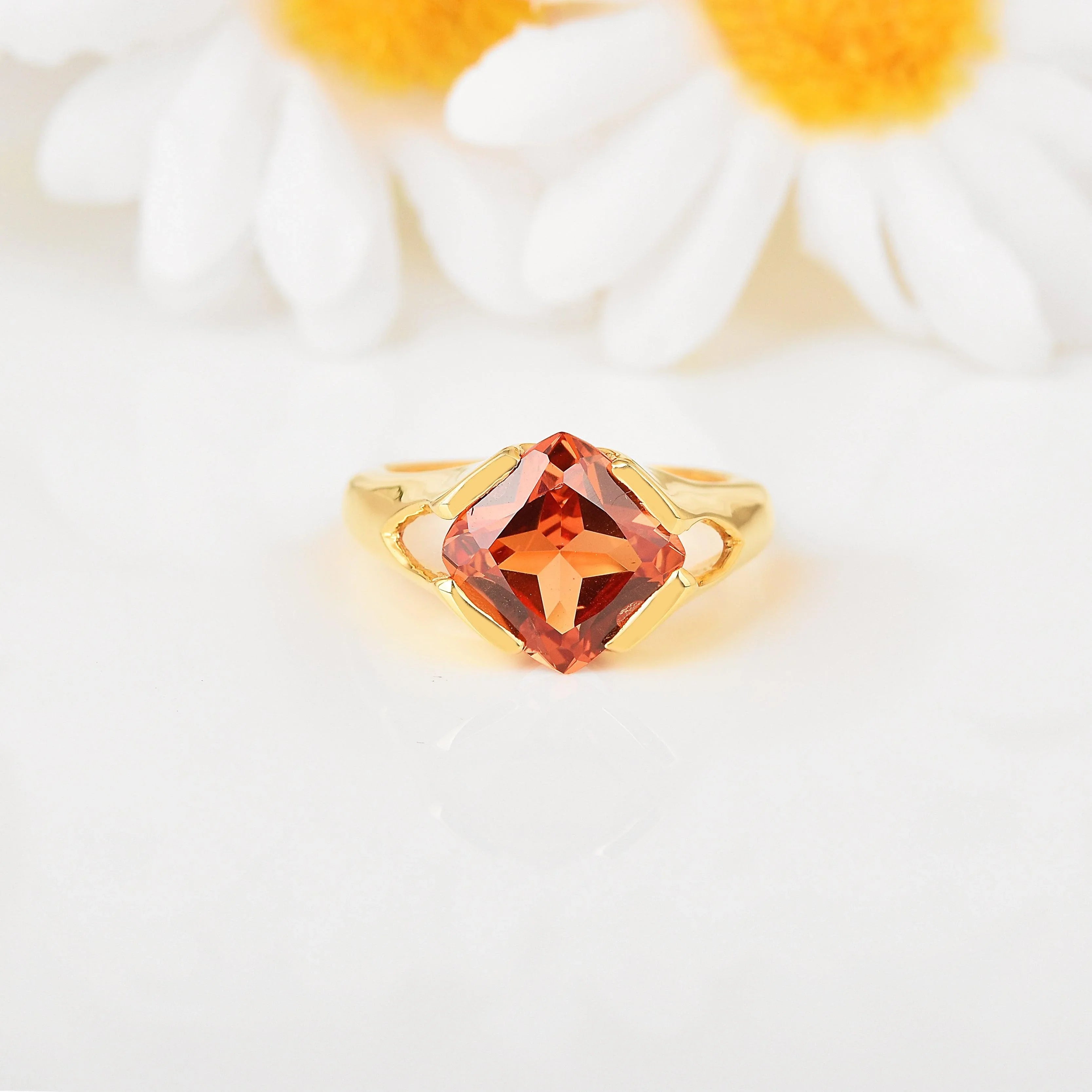 Cushion Peach Sapphire Ring - Fine Diamond