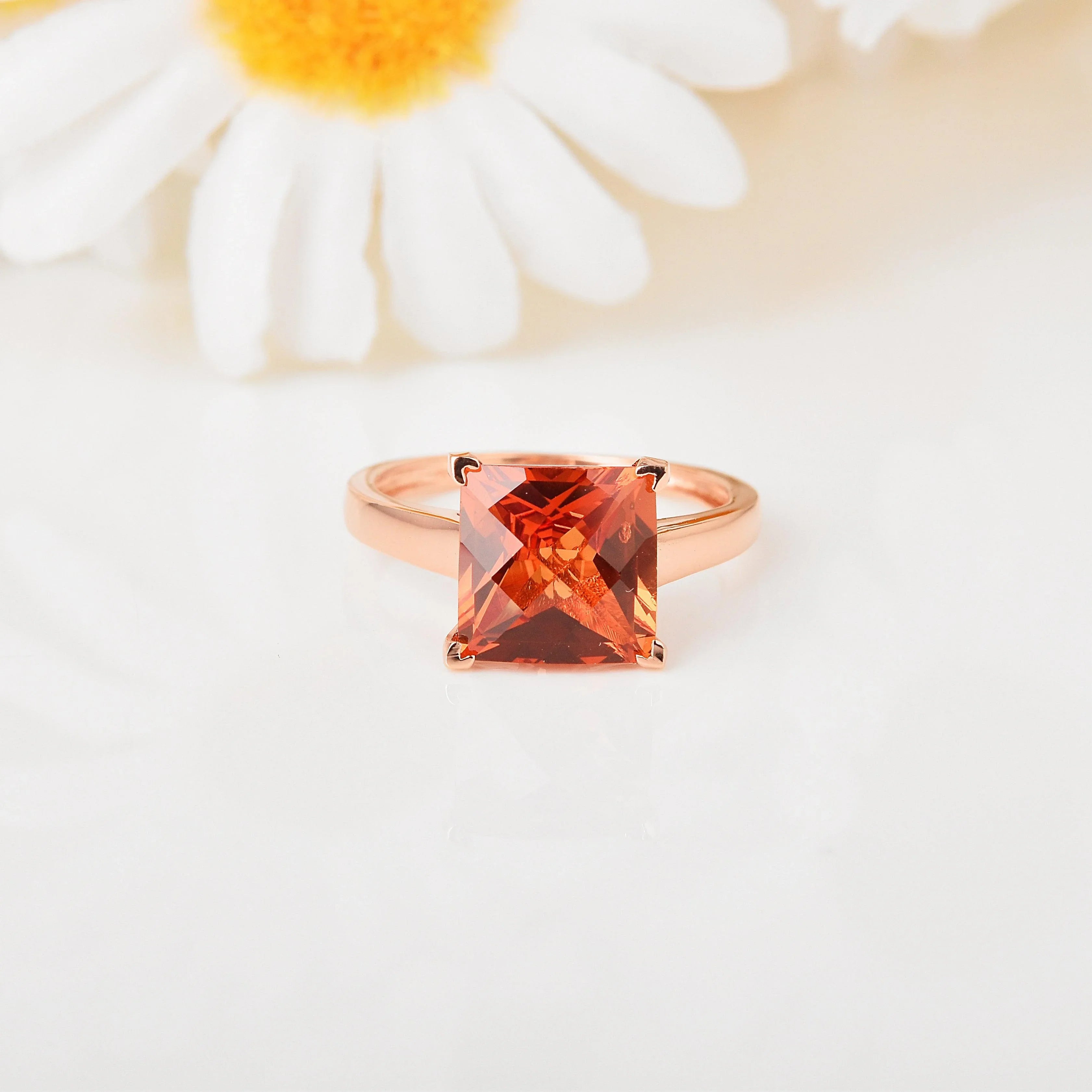 Cushion Peach Sapphire Rose Gold Ring - Fine Diamond