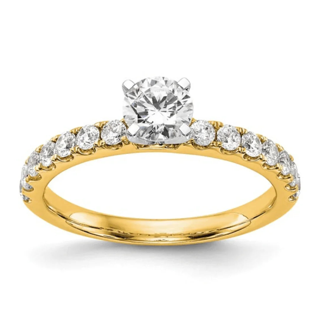 14K Gold Lab Diamond Solitaire Pave Ring - Fine Diamond