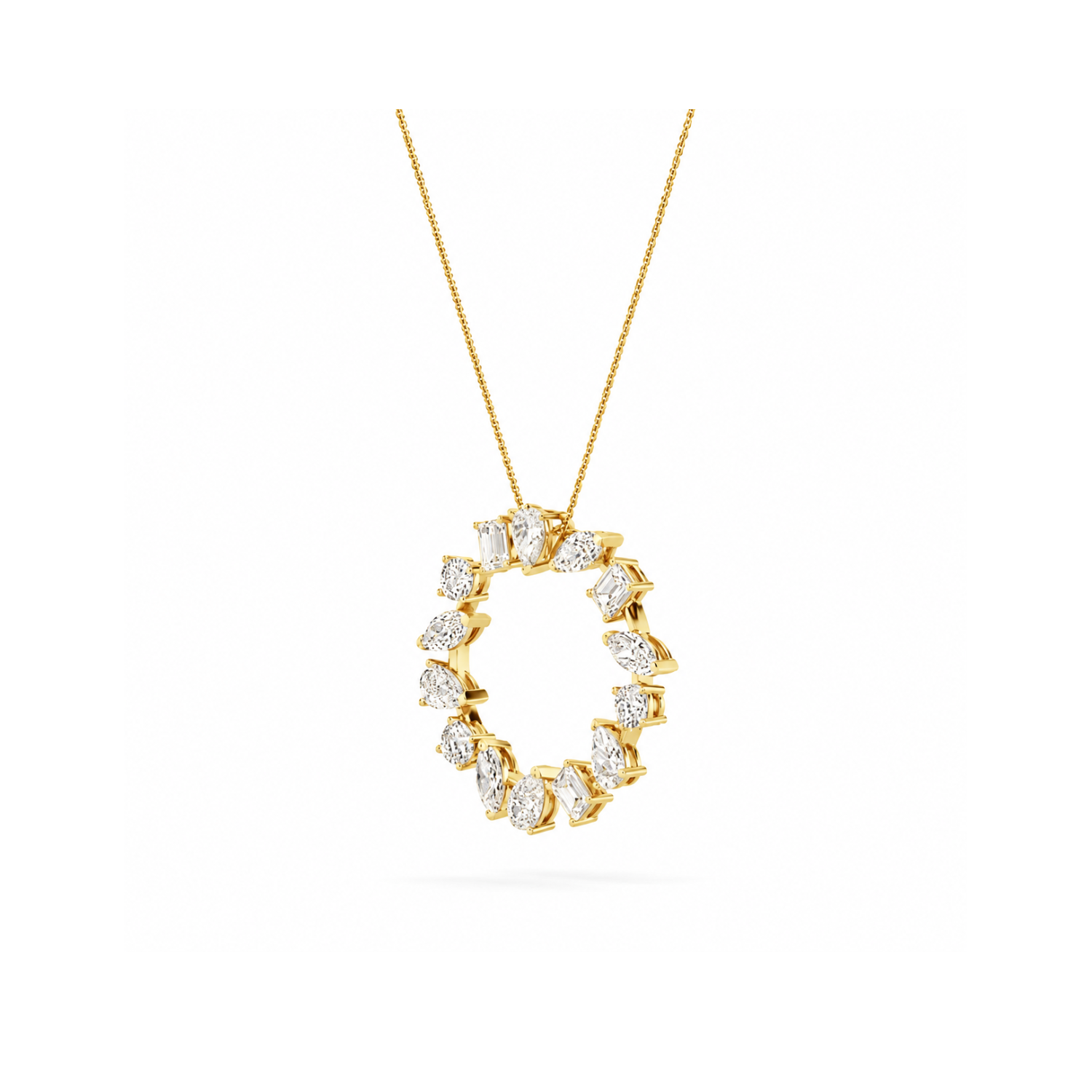 3.0 Ctw Multi-Shape (F/VS) Lab Grown Diamond Prong 14K Yellow Gold Open Circle Pendant Necklace