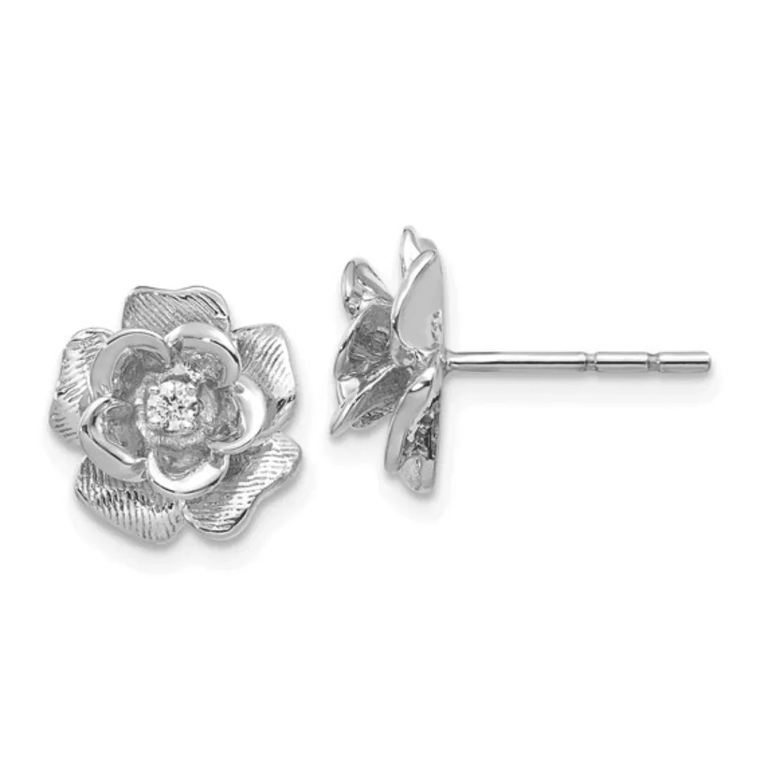 14K White Gold Lab Diamond Rose Stud Earrings - Fine Diamond