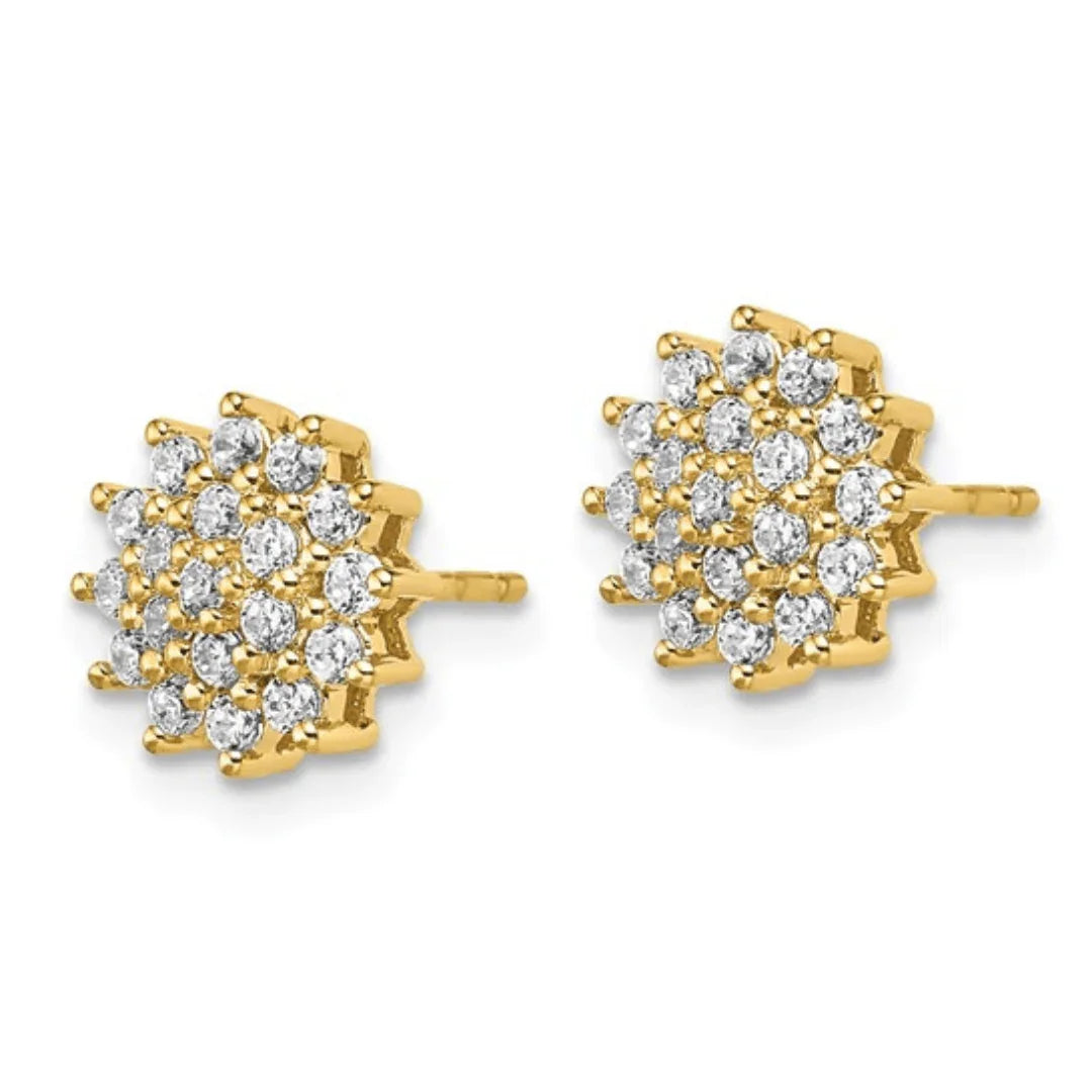 14K Yellow Gold Lab Diamond Cluster Post Earrings - Fine Diamond