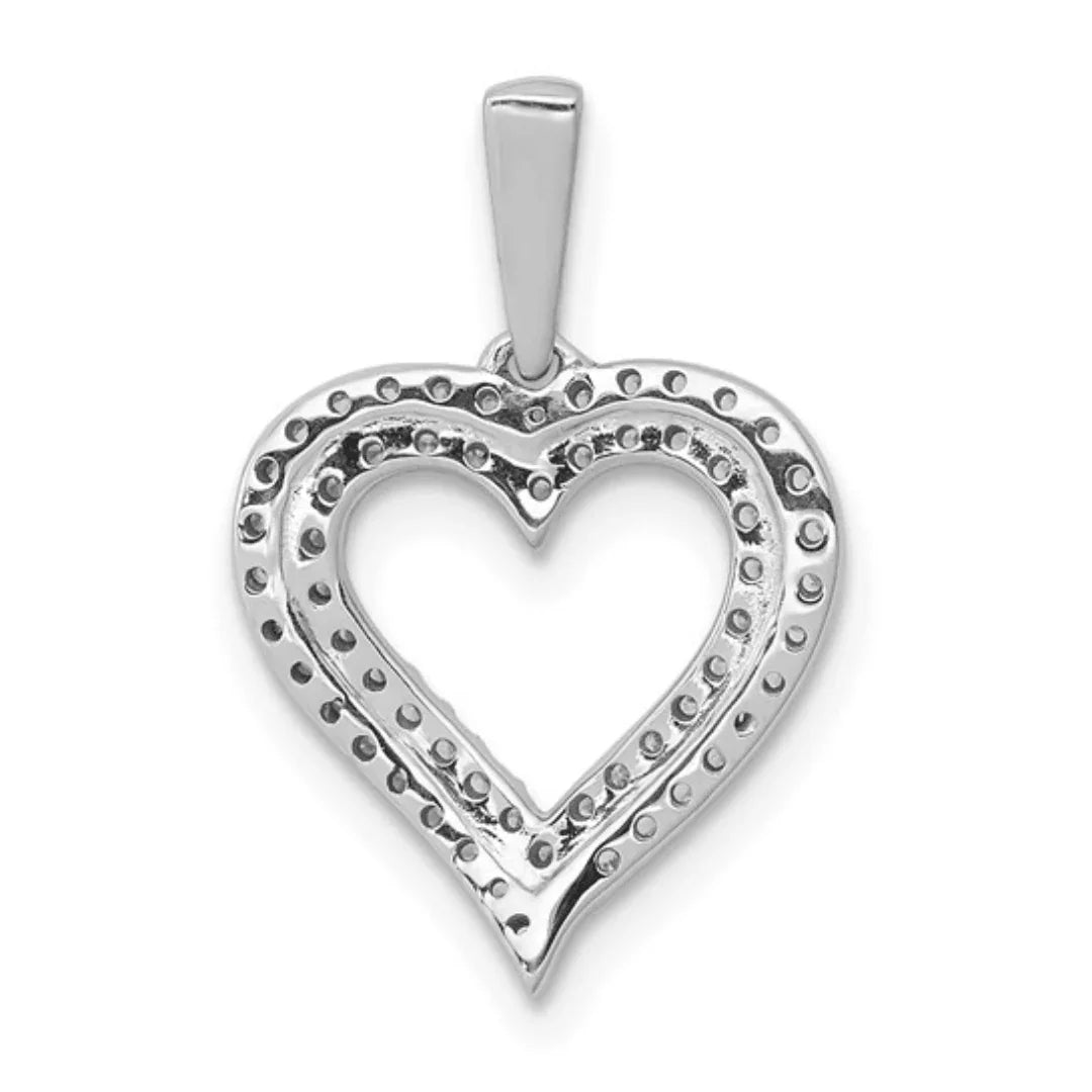 14K White Gold Diamond Two Row Heart Pendant Lab Grown - Fine Diamond