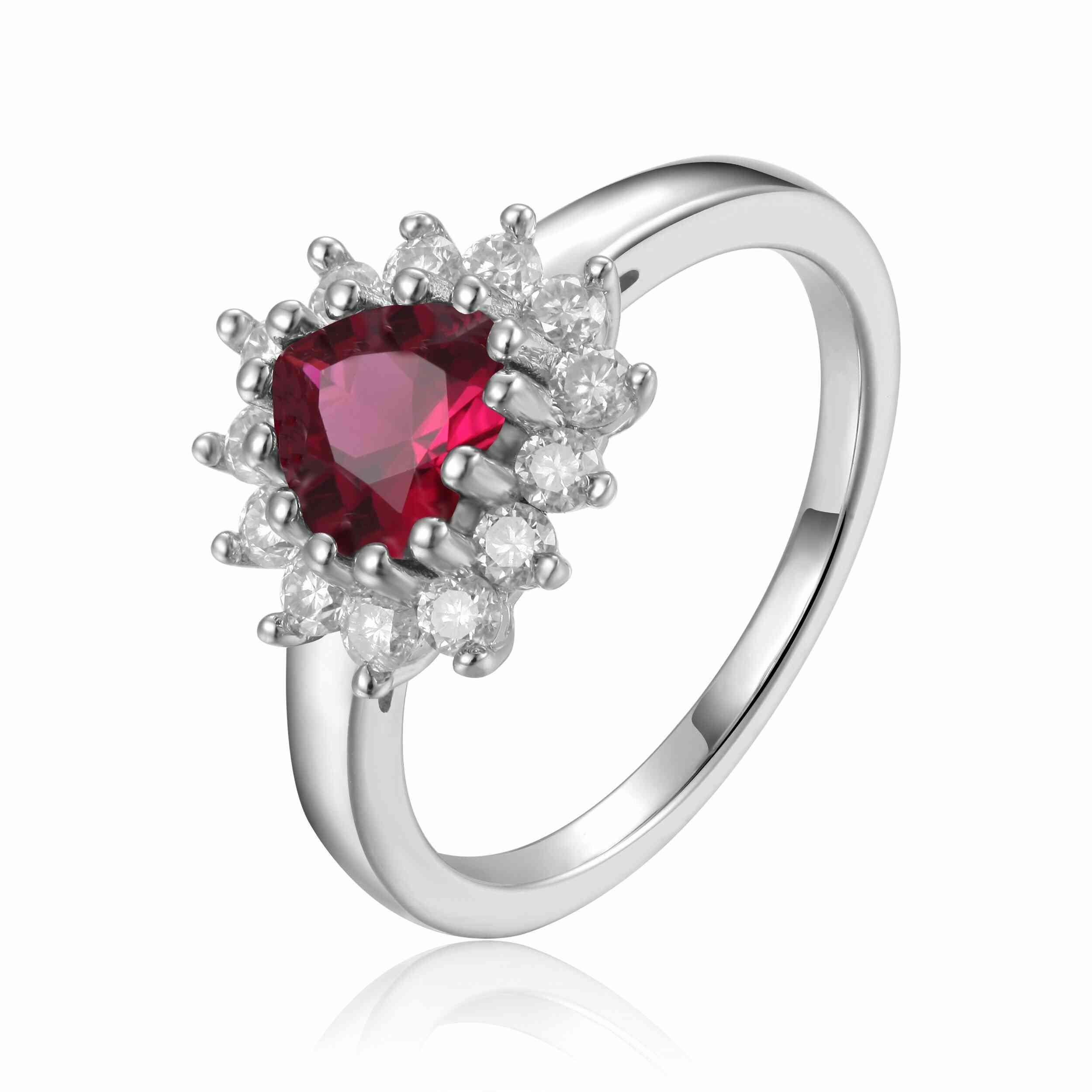 Ruby Halo Heart Ring - Fine Diamond