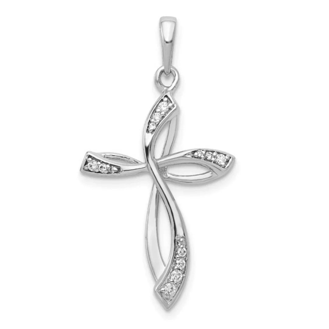 14K White Gold Lab Diamond Cross Pendant - Fine Diamond