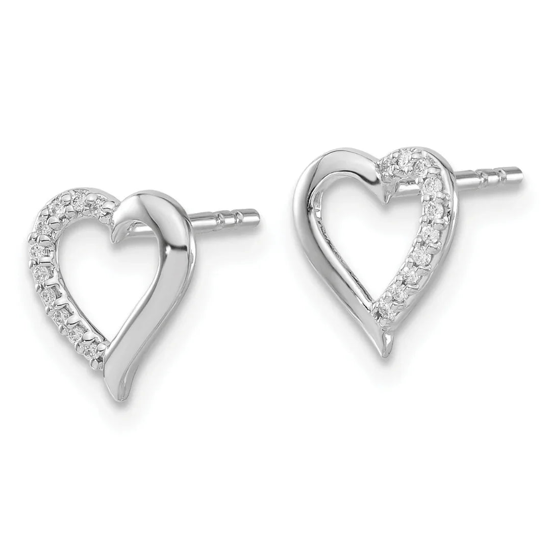 14k White Gold Lab Grown Diamond Open Heart Stud Earrings - Fine Diamond