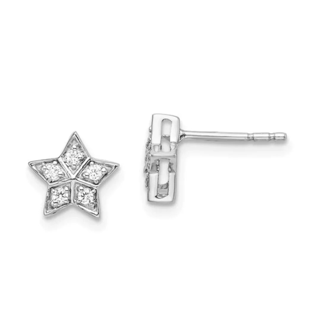 14K White Gold Diamond Star Post Earrings - Fine Diamond