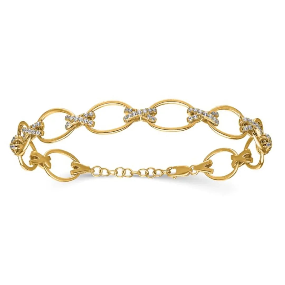 14k Yellow Gold 1/6 Carat Lab Diamond X and O Bracelet - Fine Diamond