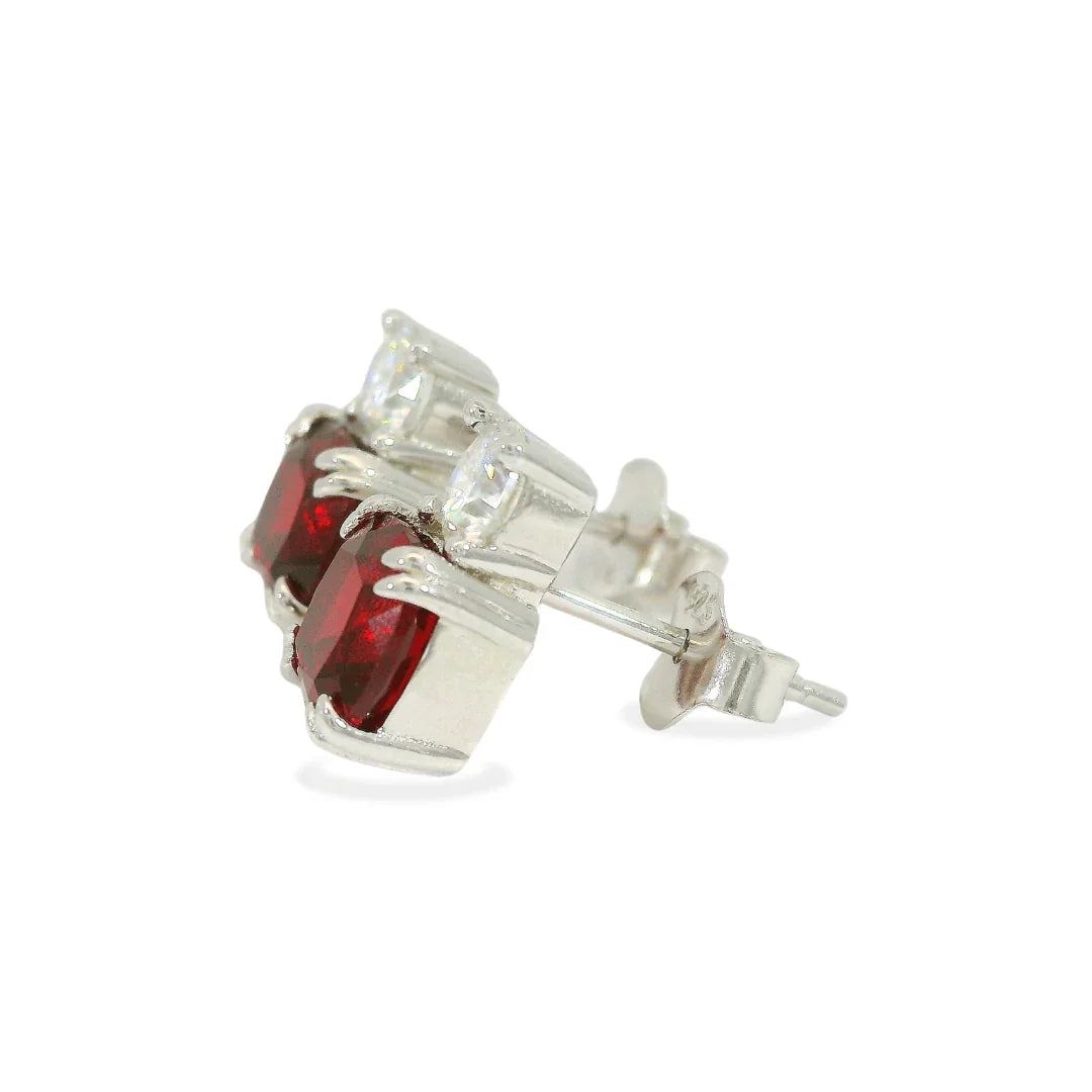Lab Grown Ruby Silver Stud Earrings - Fine Diamond