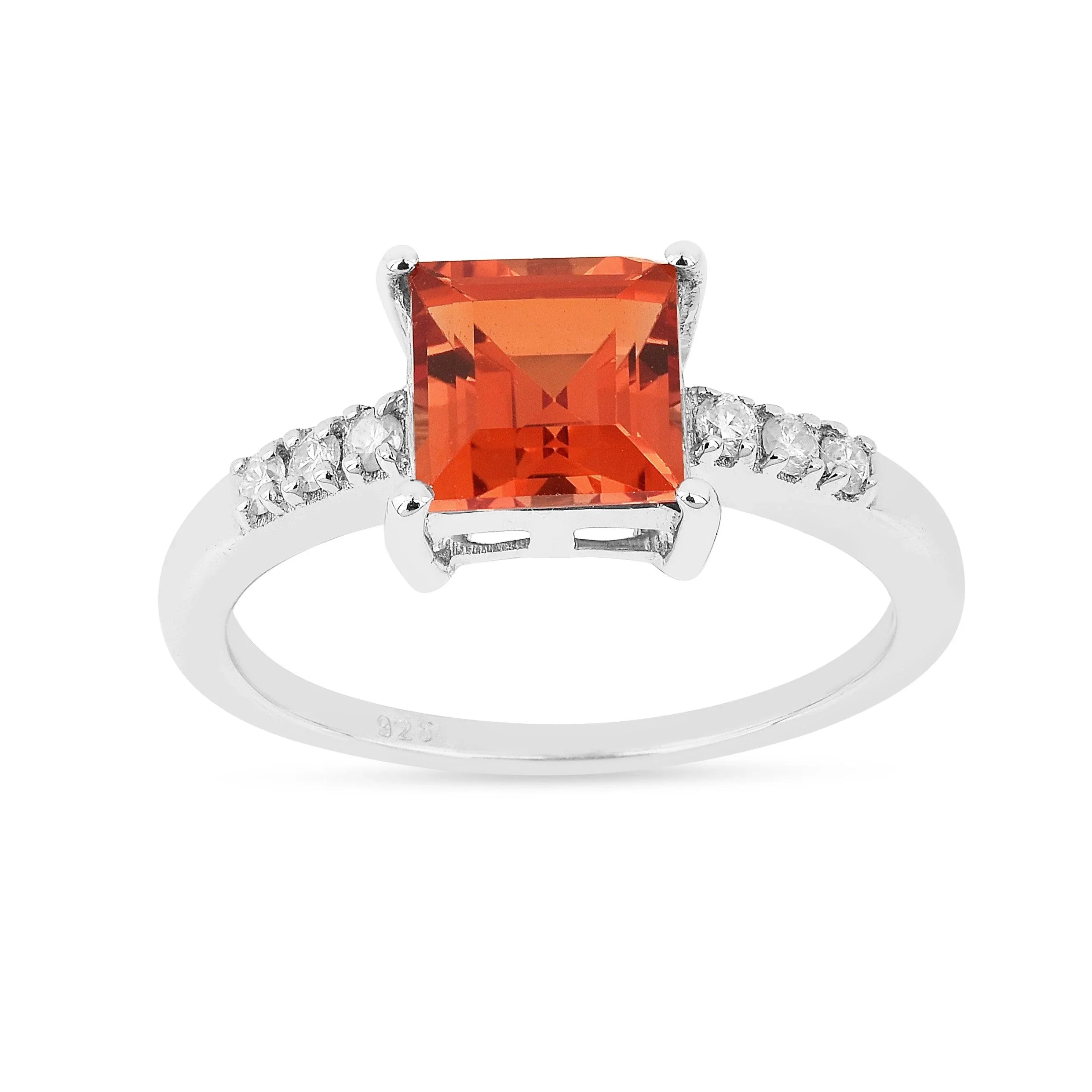 Peach Sapphire Square Ring - Fine Diamond