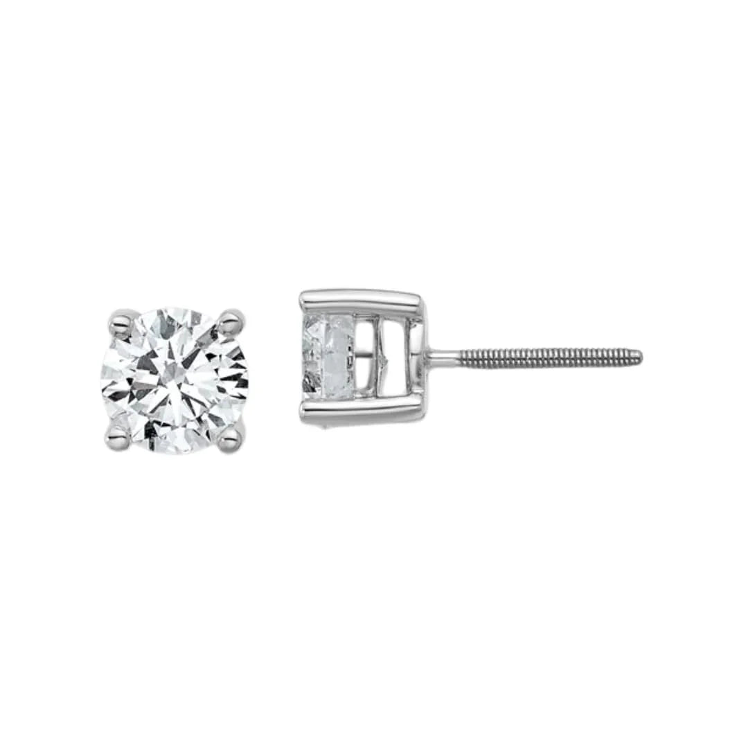 14K White Gold Round Lab Grown Diamond Stud Earrings - Fine Diamond
