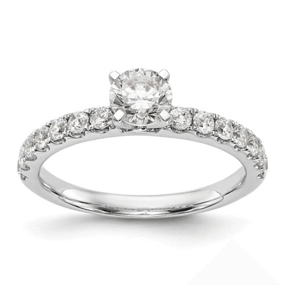 14K White Gold Lab Diamond Solitaire Pave Ring - Fine Diamond