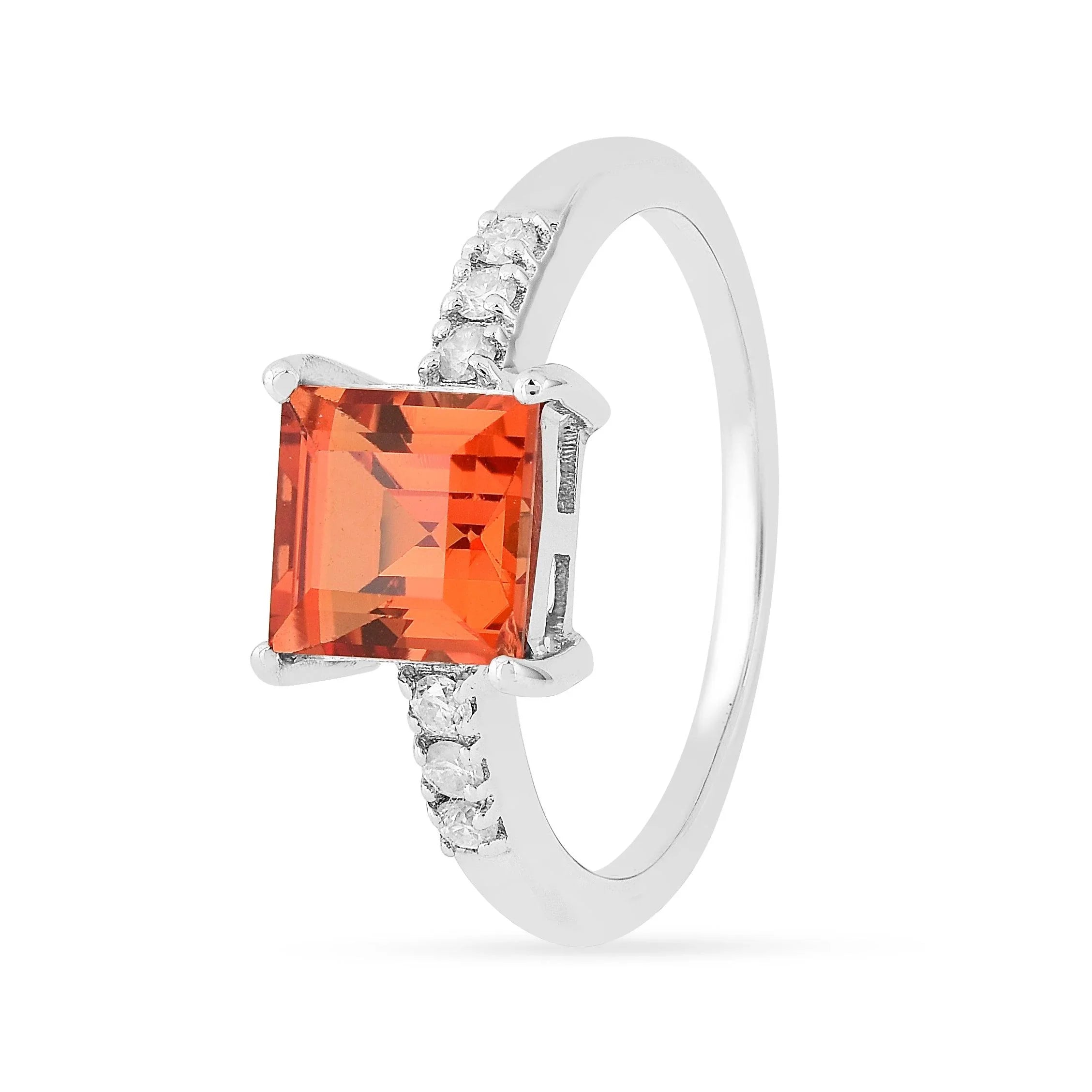 Peach Sapphire Square Ring - Fine Diamond