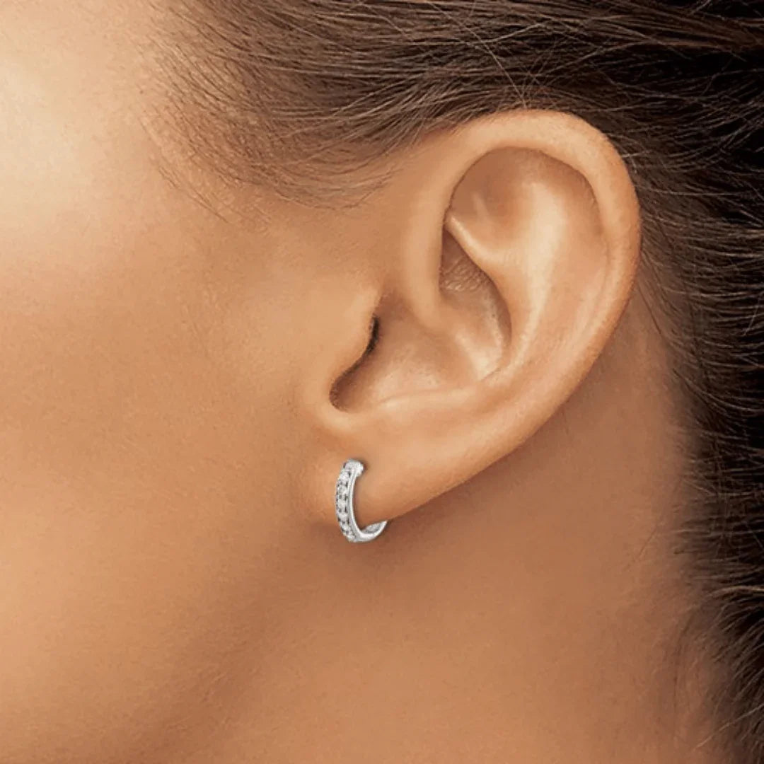 14k White Gold Diamond Hinged Hoop Earrings - Fine Diamond