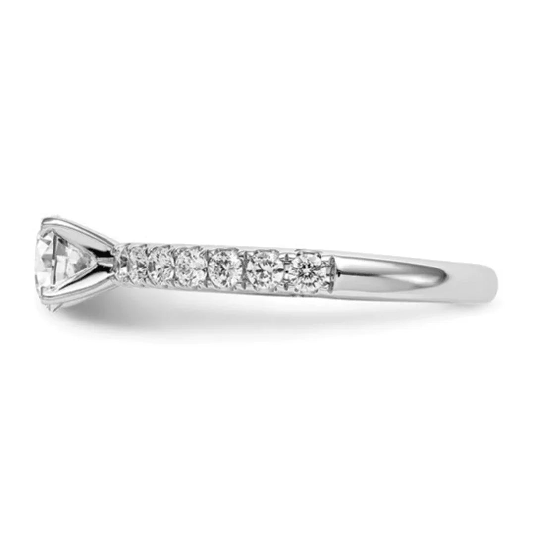 14K White Gold Lab Diamond Solitaire Pave Ring - Fine Diamond