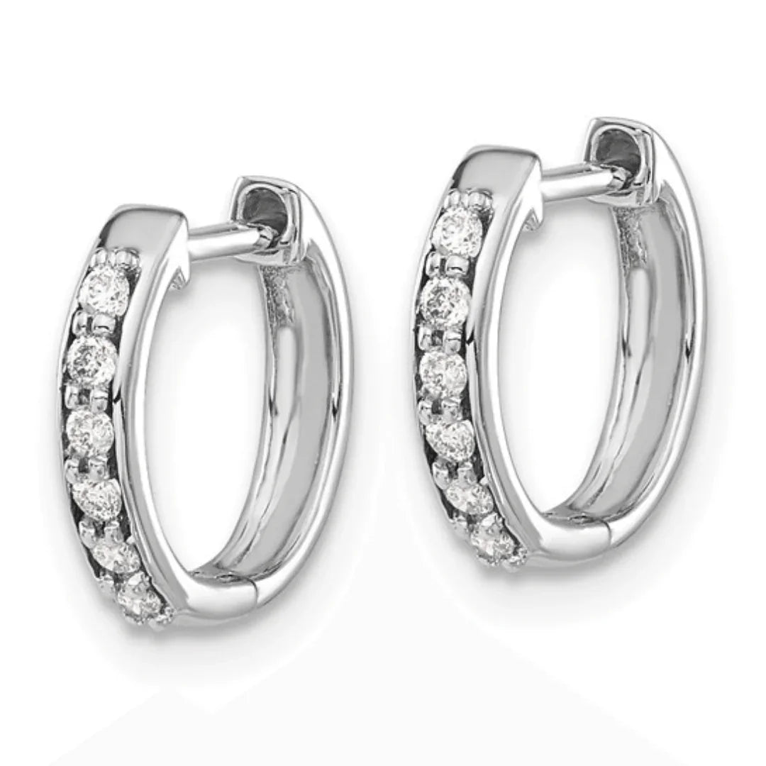 14k White Gold Diamond Hinged Hoop Earrings - Fine Diamond