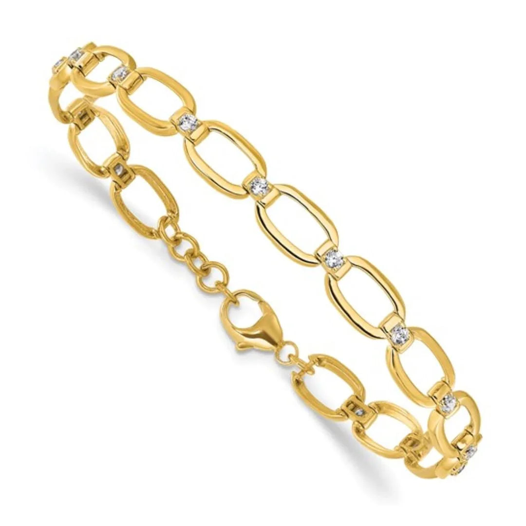 14k Yellow Gold 1/2 Carat Lab Diamond Oval Link Extension Bracelet - Fine Diamond
