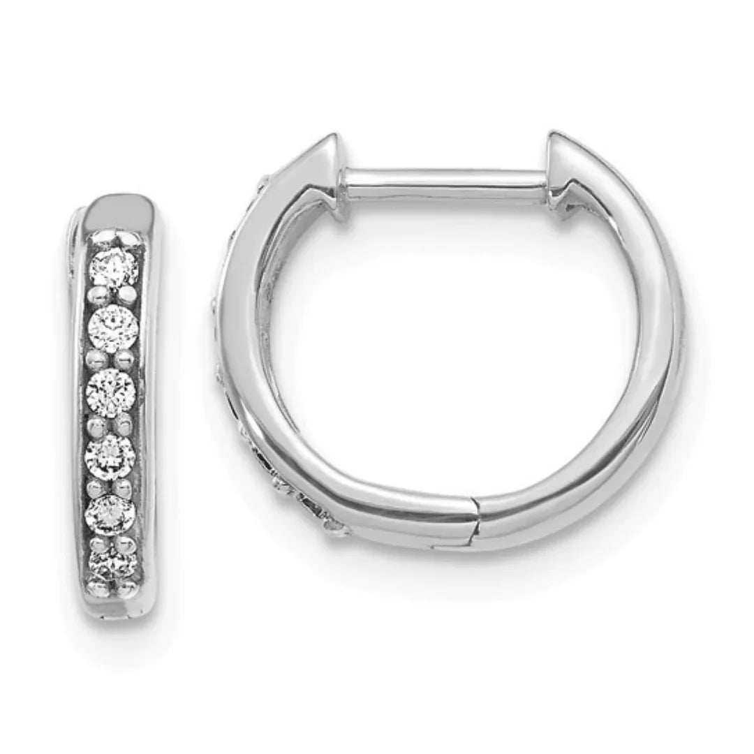 14k White Gold Diamond Hinged Hoop Earrings - Fine Diamond