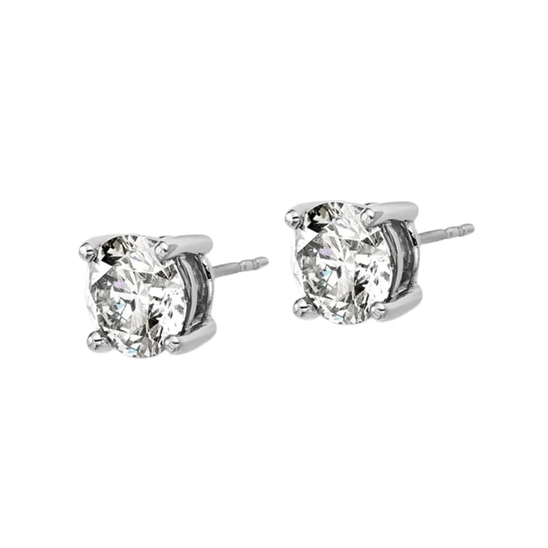 14K White Gold Round Shaped Lab Grown Diamond Stud Earrings - Fine Diamond