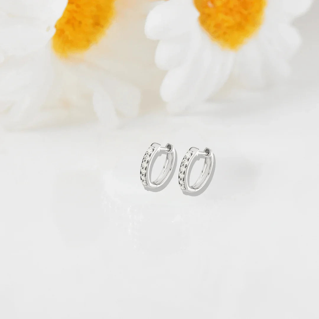 14k White Gold Diamond Hinged Hoop Earrings - Fine Diamond