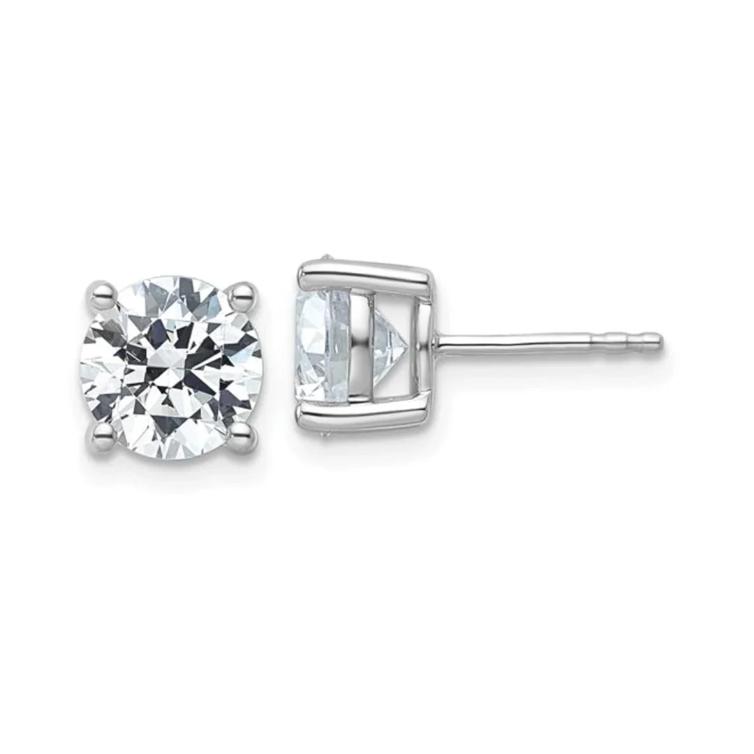 14K White Gold Lab Diamond Round Shaped Stud Earrings - Fine Diamond