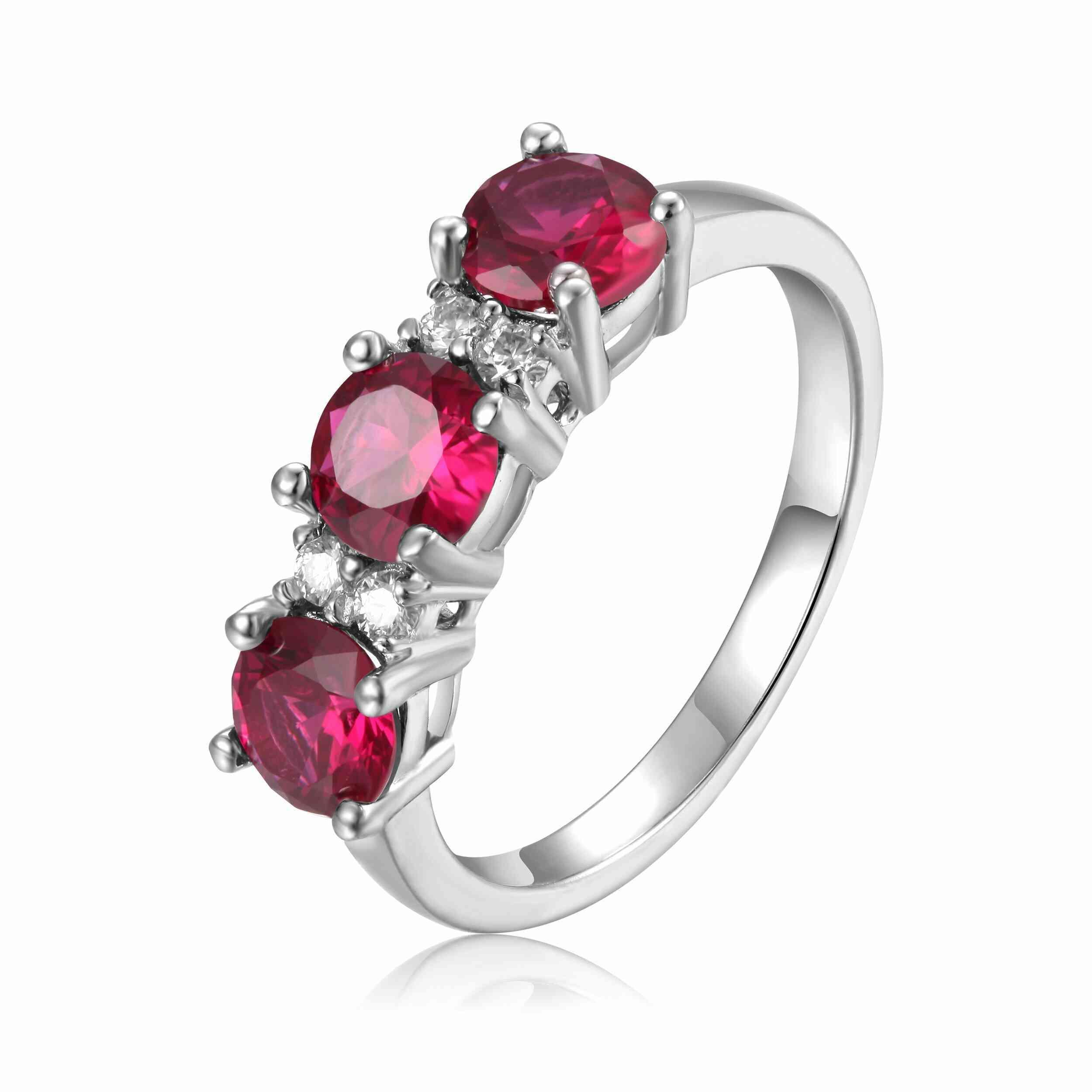 Ruby Three Stone Ring - Fine Diamond