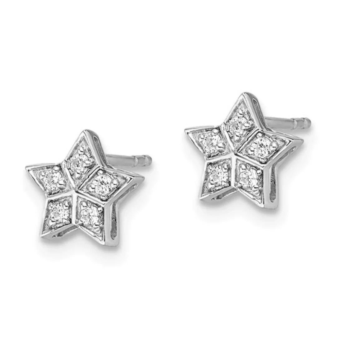 14K White Gold Diamond Star Post Earrings - Fine Diamond