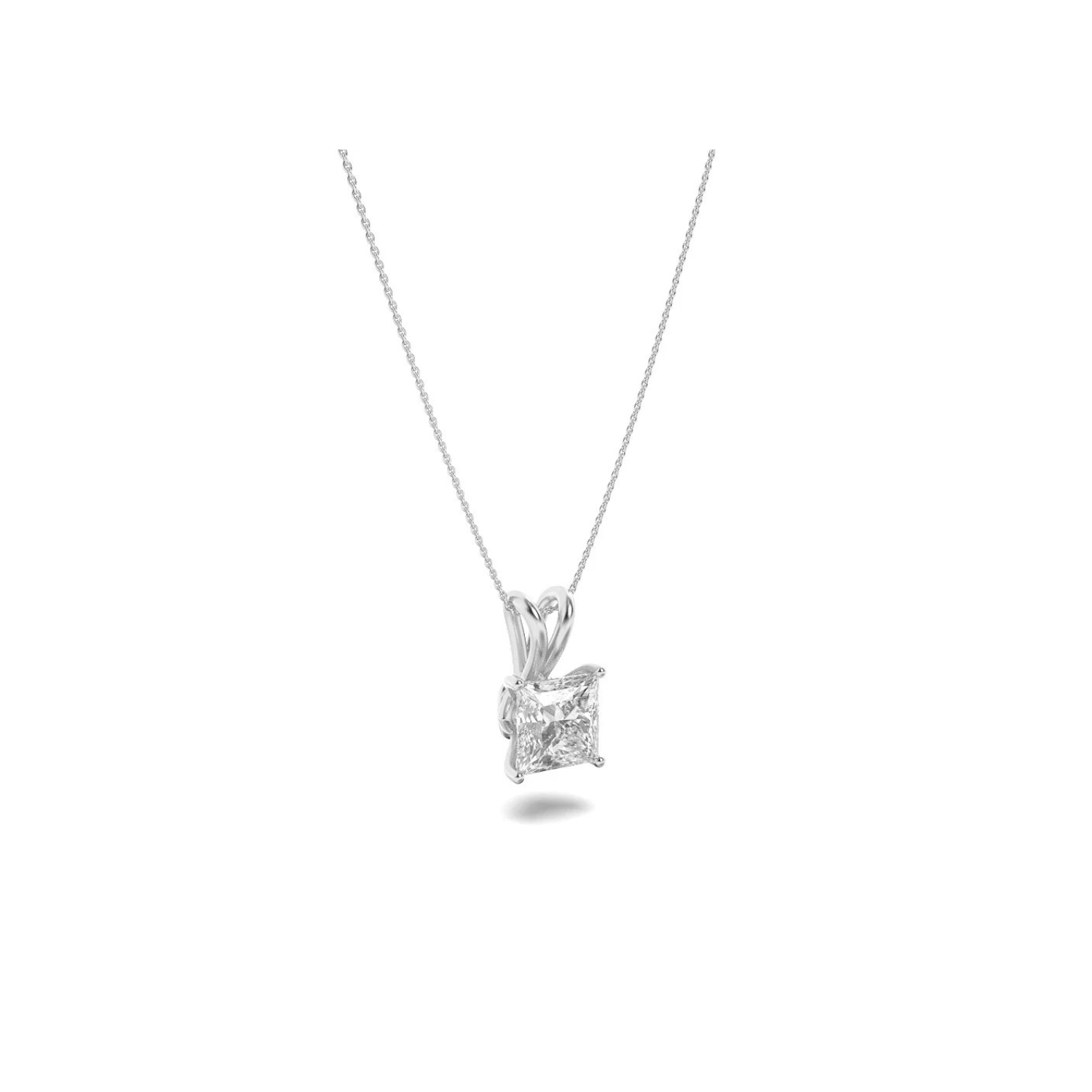 Princess (F/VS) Lab Grown Diamond Prong 14K White Gold Split Bale Solitaire Pendant Necklace