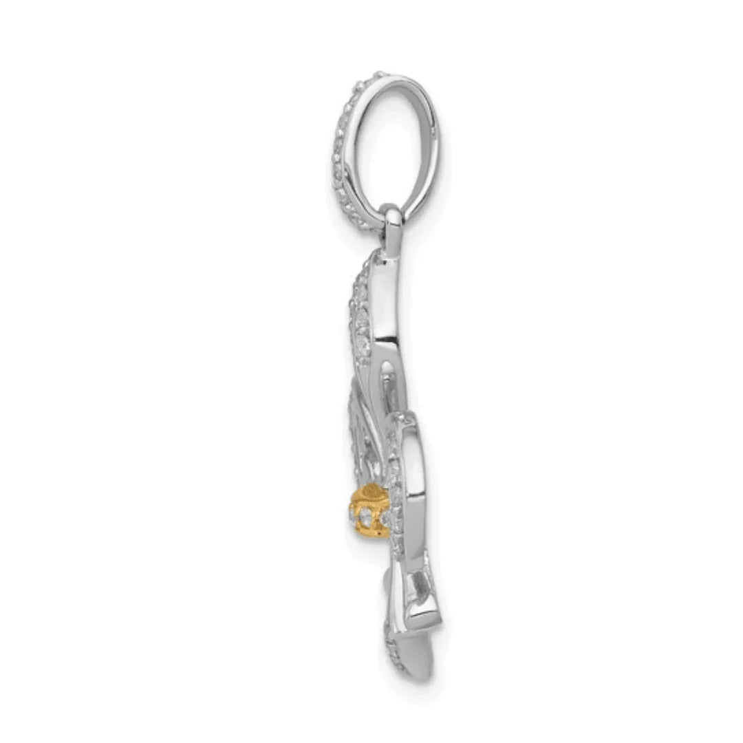 14K Gold Two-Tone Lab Diamond Flower Pendant - Fine Diamond