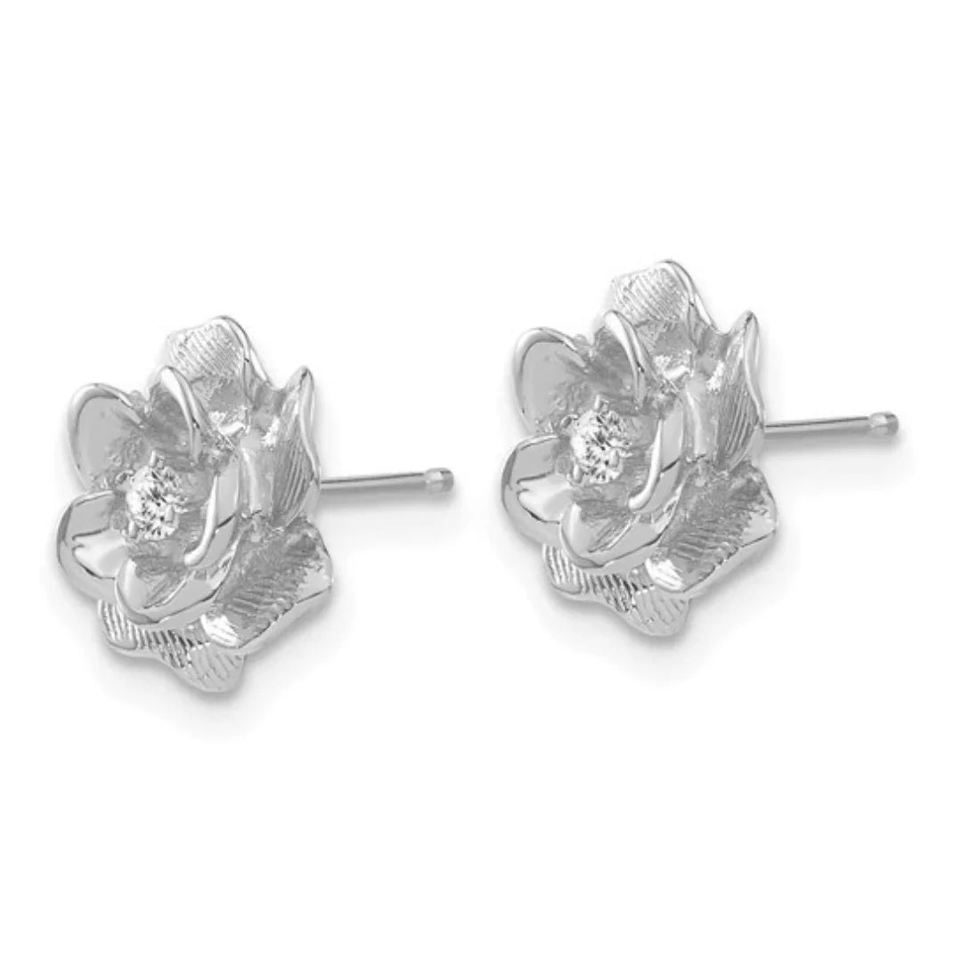 14K White Gold Lab Diamond Rose Stud Earrings - Fine Diamond