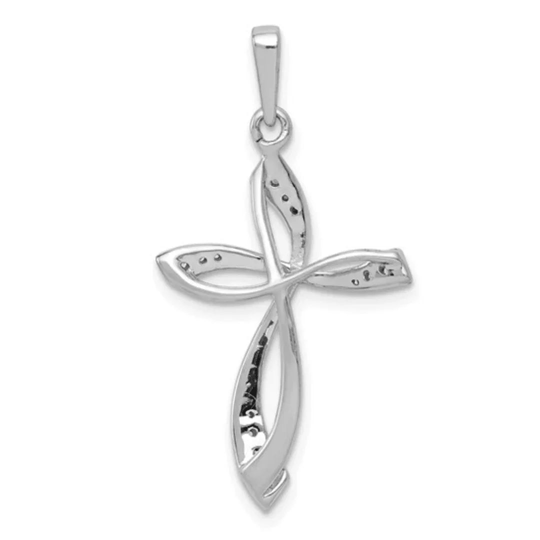 14K White Gold Lab Diamond Cross Pendant - Fine Diamond