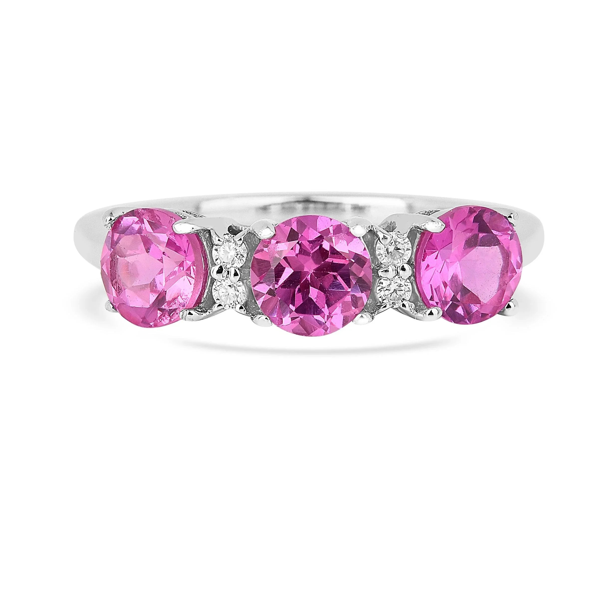 Pink Sapphire Three Stone Ring - Fine Diamond