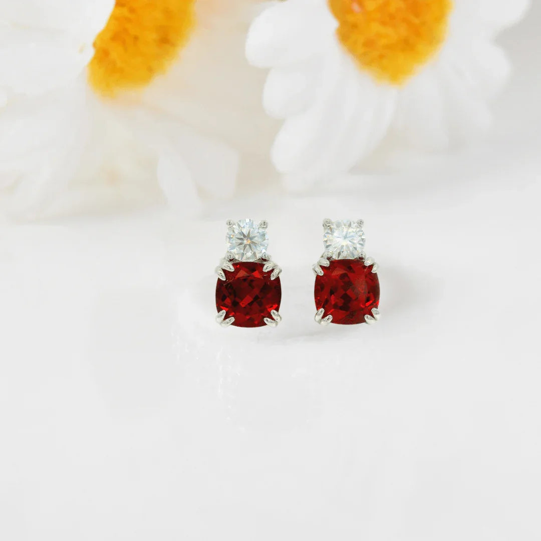 Lab Grown Ruby Silver Stud Earrings - Fine Diamond