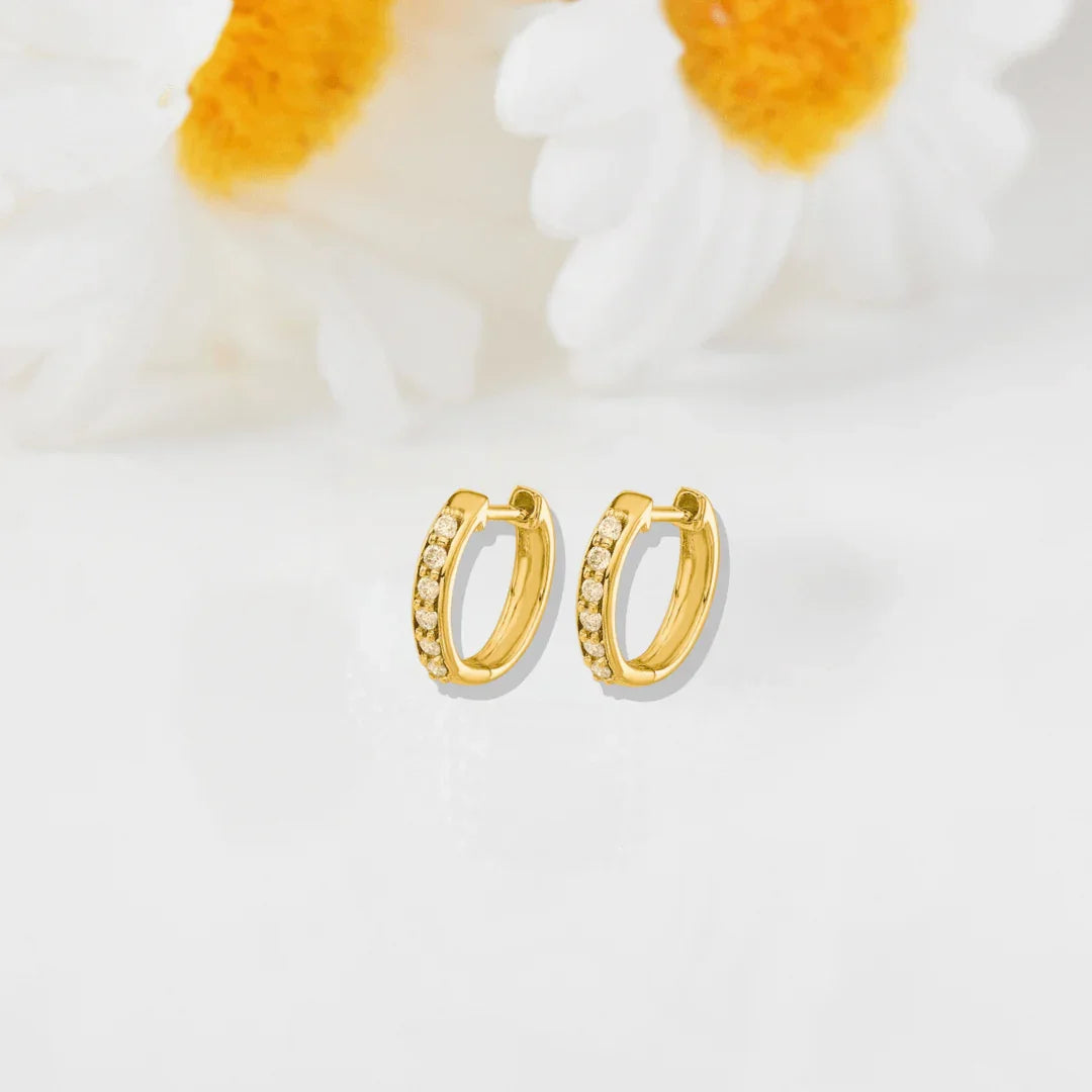 14k Yellow Gold Diamond Hinged Hoop Earrings - Fine Diamond