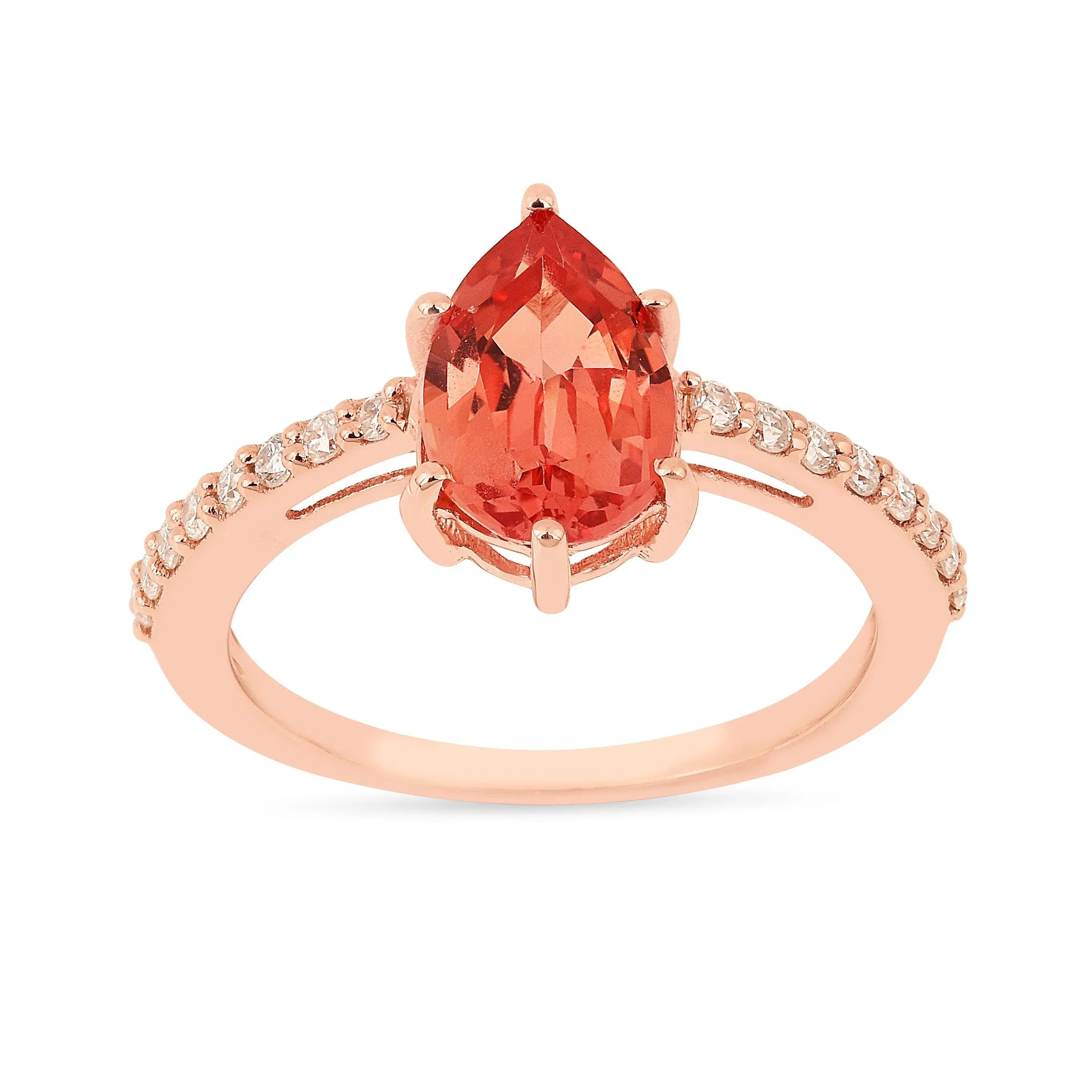 Peach Sapphire Teardrop Ring - Fine Diamond