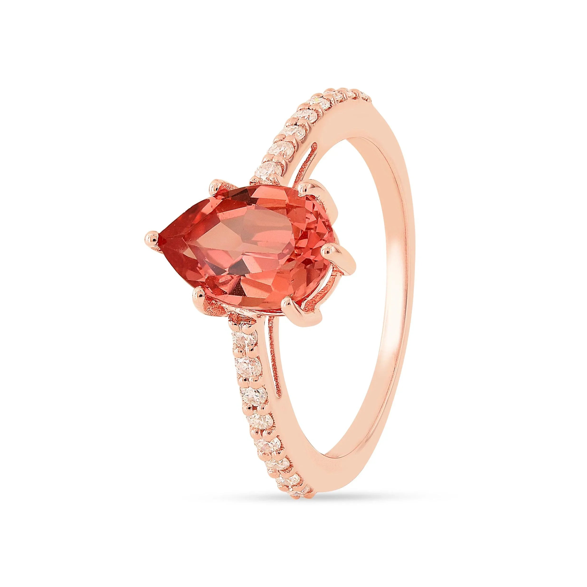 Peach Sapphire Teardrop Ring - Fine Diamond