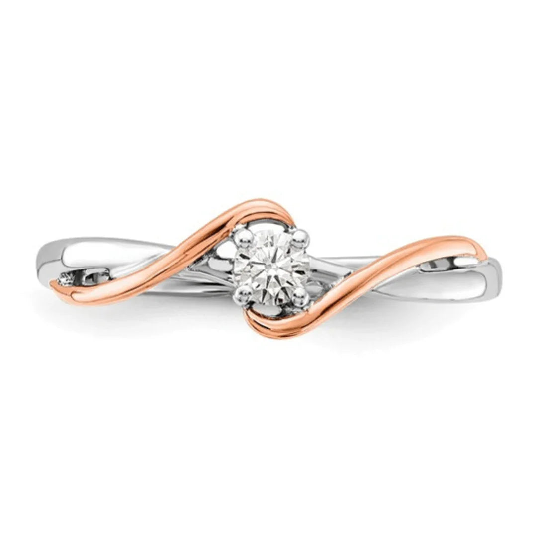 14K Dual Tone Solitaire Diamond Wedding Ring - Fine Diamond